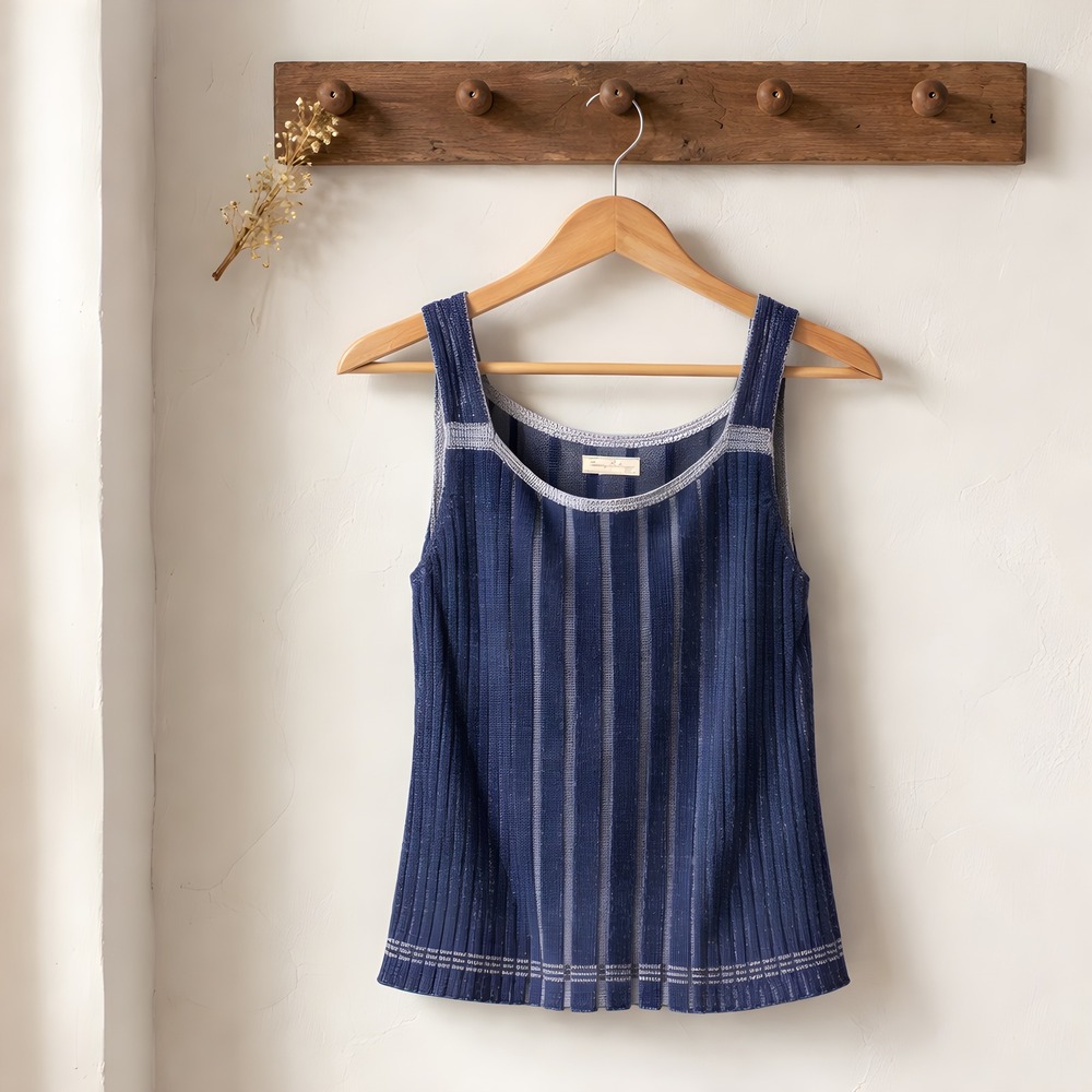 Tommy Bahama Knit Tank Top Womens Large Blue Silver Ribbed Metallic